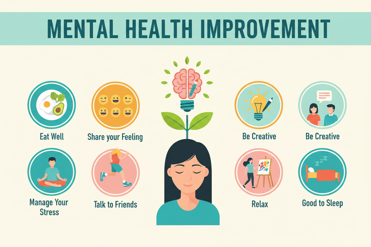 Graphic showing mental health improvement during neurological physiotherapy recovery process